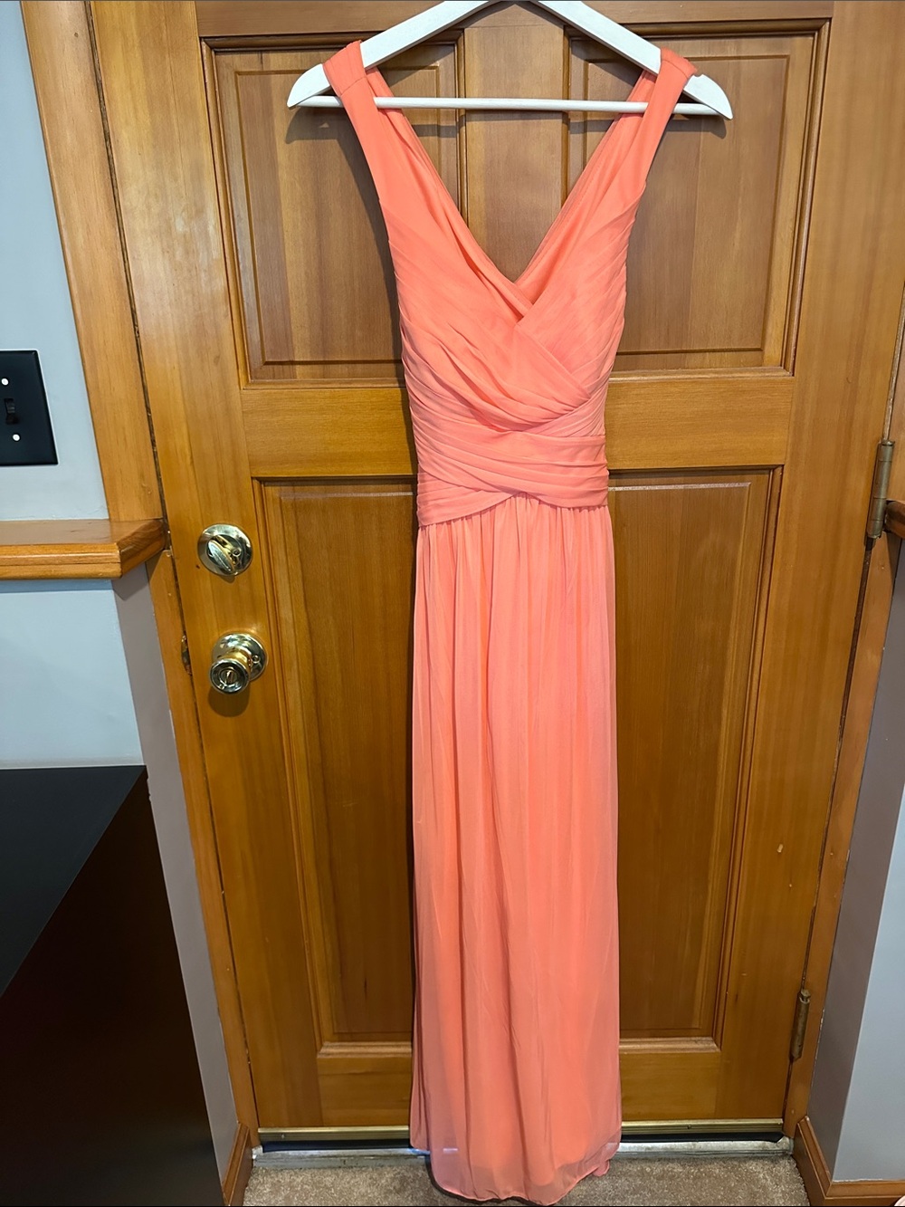 David's Bridal Coral Wrap-Style Maxi Dress